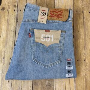 Levis 501 Original Stretch Button Fly Jeans Light Wash 36X30 NEW NWT